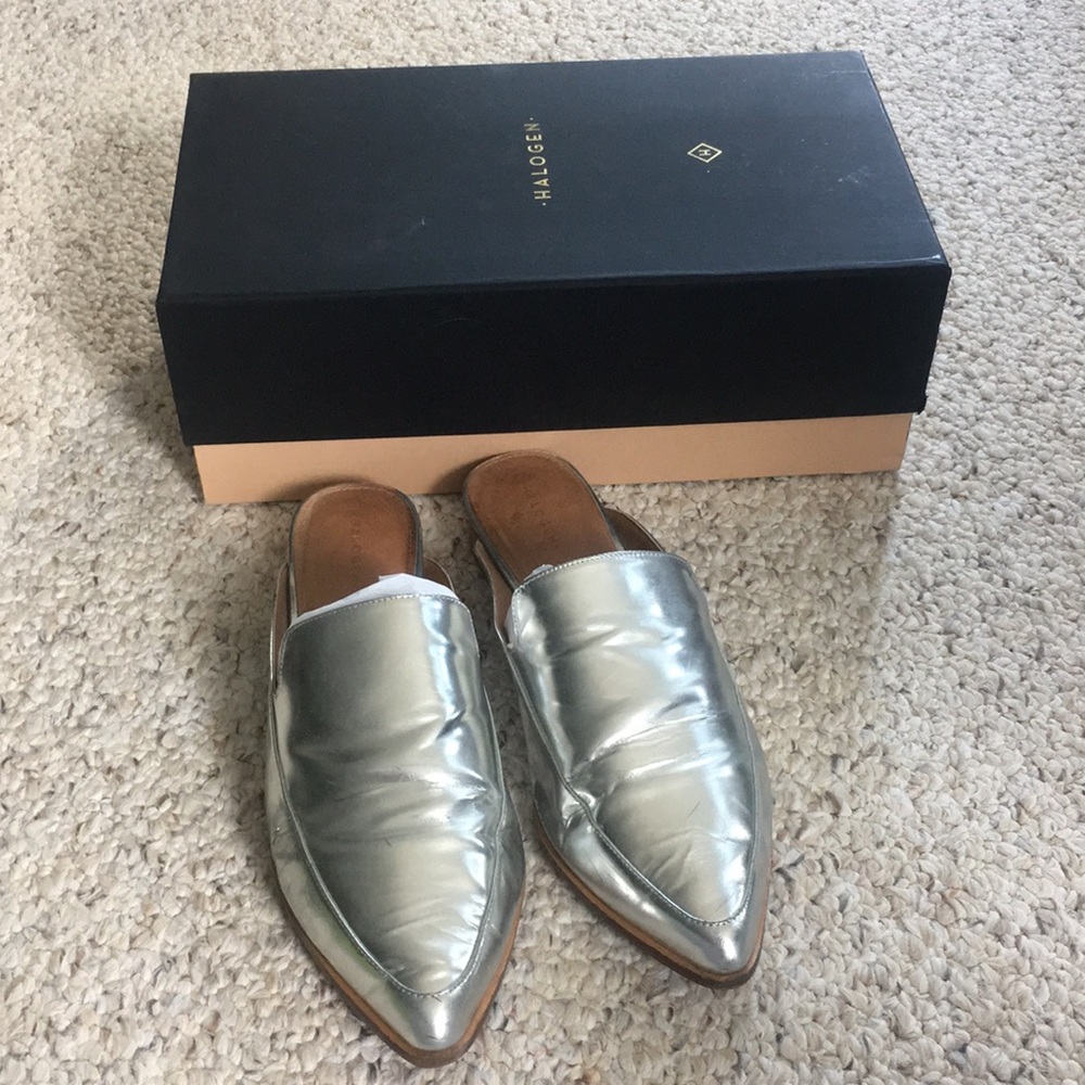 Halogen silver leather mules